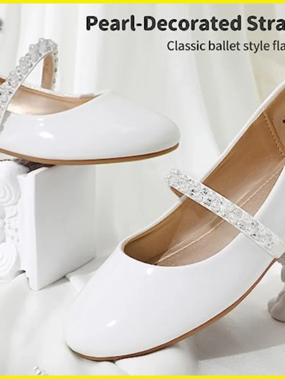 Girls Mary Jane Flats Pearl Rhinestone Strap Ballet Shoes Wedding Party - Picture 4 of 7